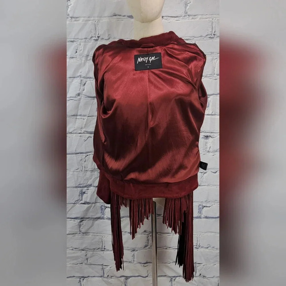 Nasty Gal Women's Leather Real Suede Jacket Fringe Western Boho Red Small - Picture 12 of 16